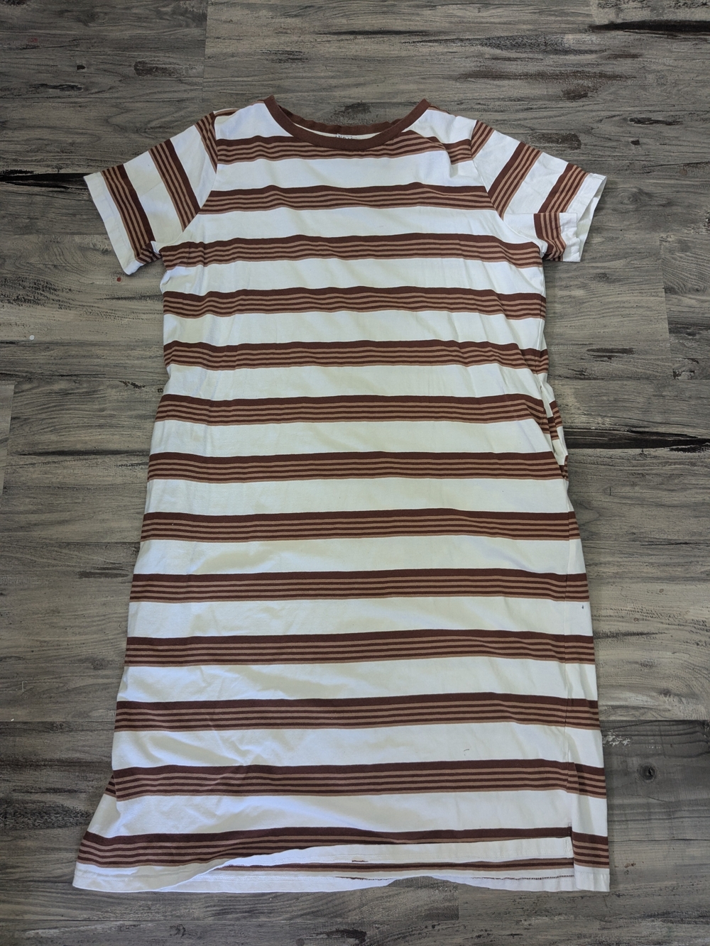Brown and White Striped Midi Tee Dress